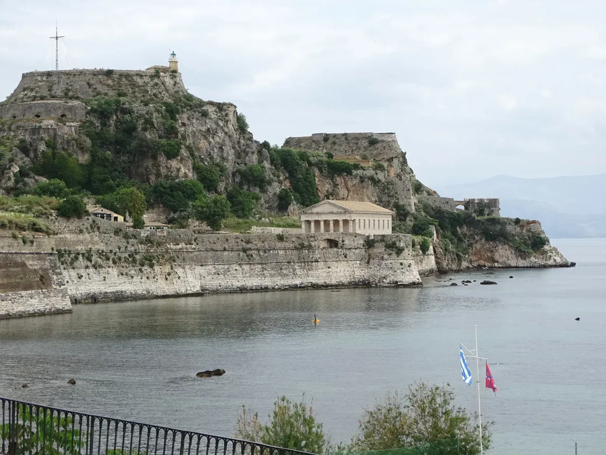 The Old Fortress of Corfu from the water on a pirate ship Corfu boat tour from the Old Port
